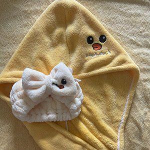 Hair Towel with Button +Spa Headband for Washing  Super Absorbent Hair